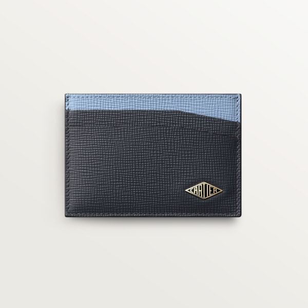 カード ホルダー 
ロザンジュ　 スレートグレー＆スカイブルー グレインド カーフスキン、ゴールドフィニッシュ＆スレートグレー エナメル